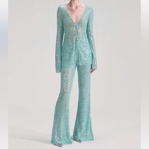 Self-Portait Blue Beaded Trouser Set